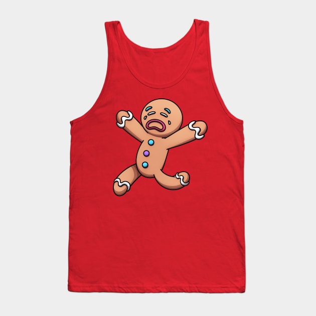 Crying Scared Running Gingerbread Man Cartoon Tank Top by TheMaskedTooner